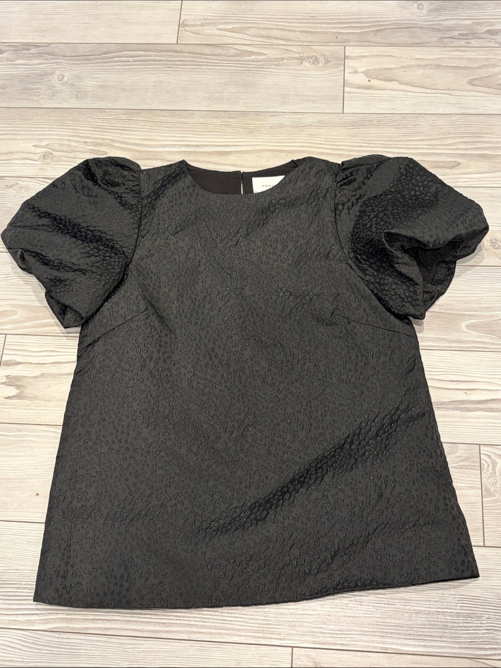 Pomander Place Black Textured Puff-Sleeve Blouse Size XS Preowned